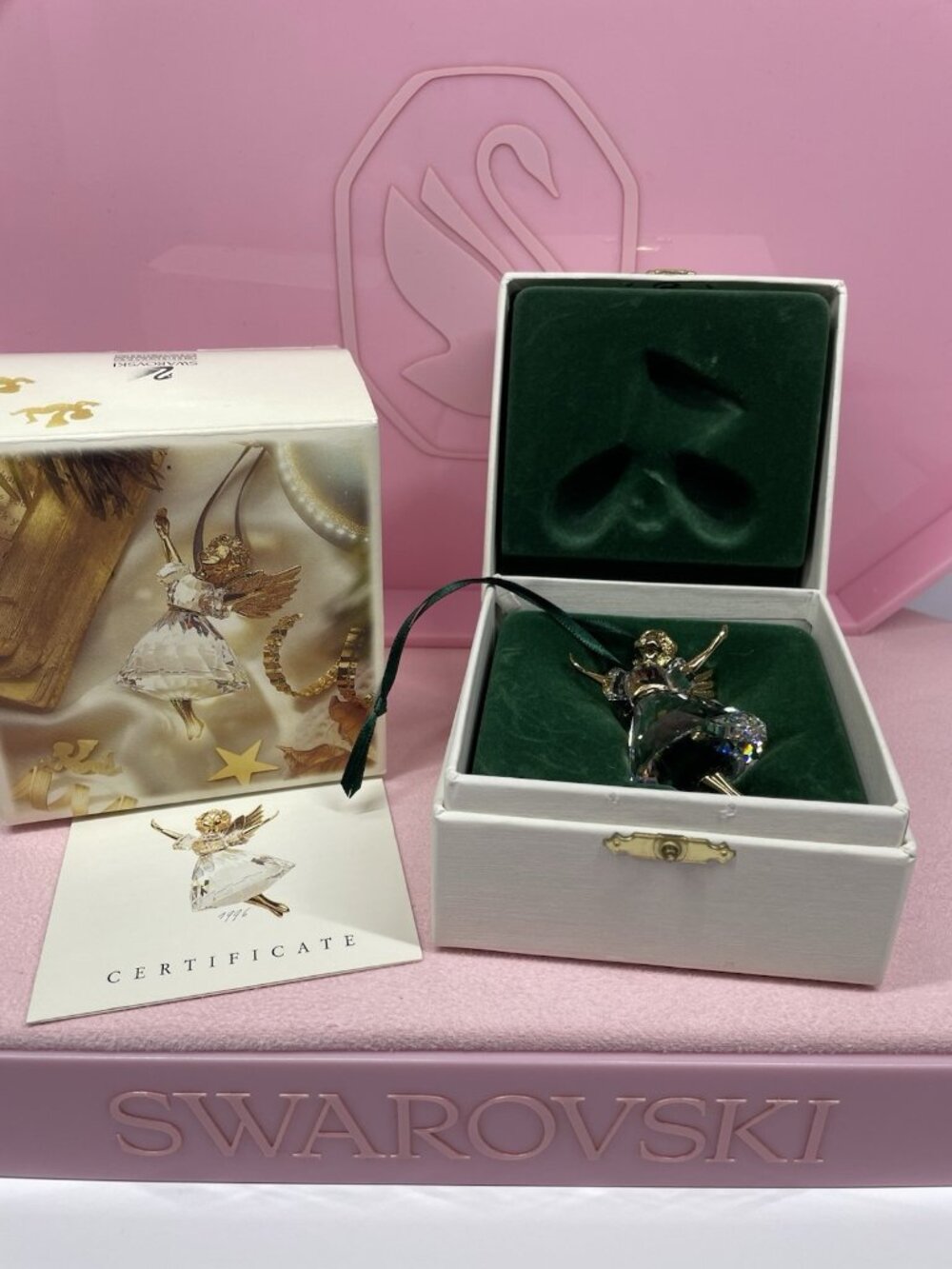 MIB Swarovski Crystal Angel 1996 Gold Angel Christmas Ornament 203083